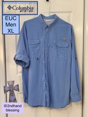 EUC Columbia PFG Distant Water Fishing Shirt, Men XL, Blue Long Sleeve, XM7160